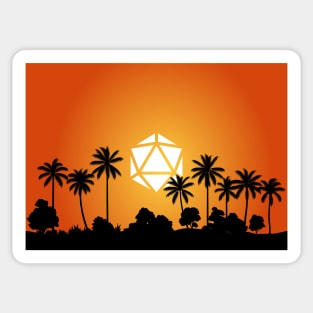 Tropical Sunset Polyhedral D20 Dice Sun and Coconuts Tabletop RPG Maps and Landscapes Sticker